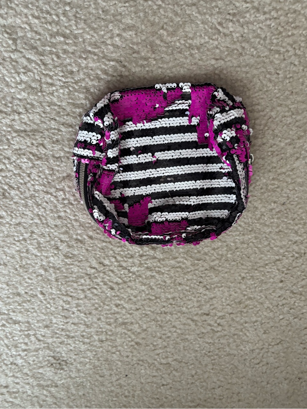 Sequin Striped Cosmetic Bag - Black, White & Hot Pink